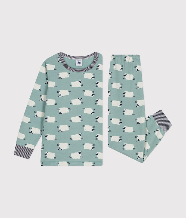 Children's sheep print brushed fleece pyjamas green/multicolor