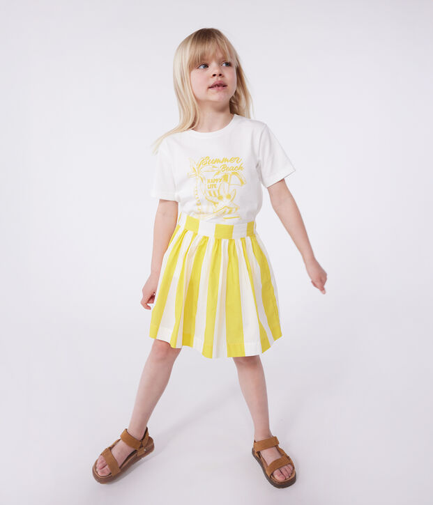 Children's short-sleeved printed cotton T-shirt white/yellow