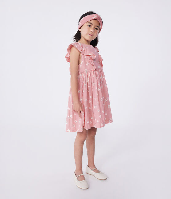 Children's sleeveless floral cotton dress CHARME pink/MARSHMALLOW white