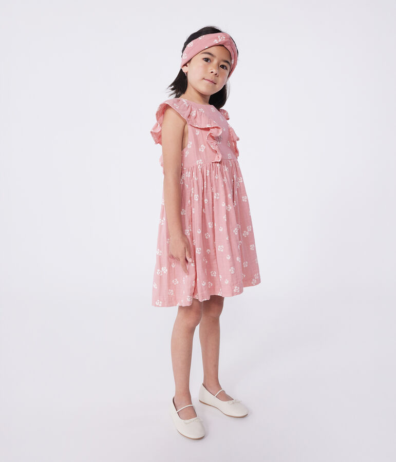 Children's sleeveless floral cotton dress pink/white