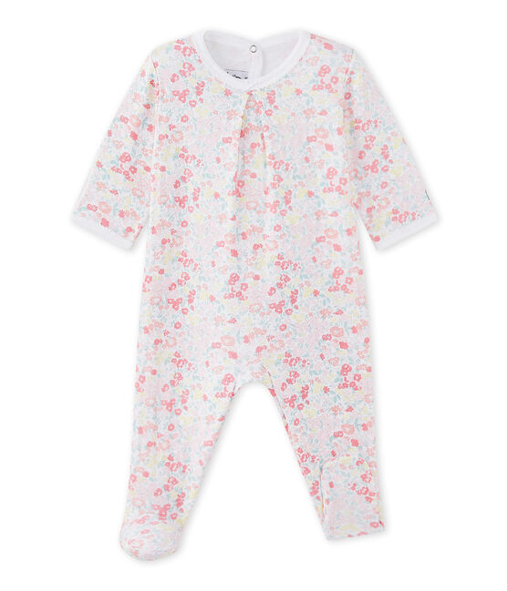 Baby girl's sleepsuit in a floral double knit ECUME white/MULTICO white