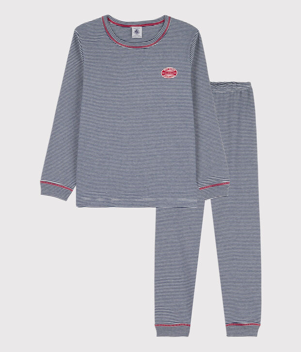 Boys' Pinstriped Cotton Pyjamas blue/white