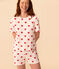 Women's Heart Themed Cotton Short Pyjamas MARSHMALLOW white/TERKUIT red