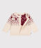 Babies' heart-pattern wool and cotton knit cardigan AVALANCHE Ecru/AMARANTE