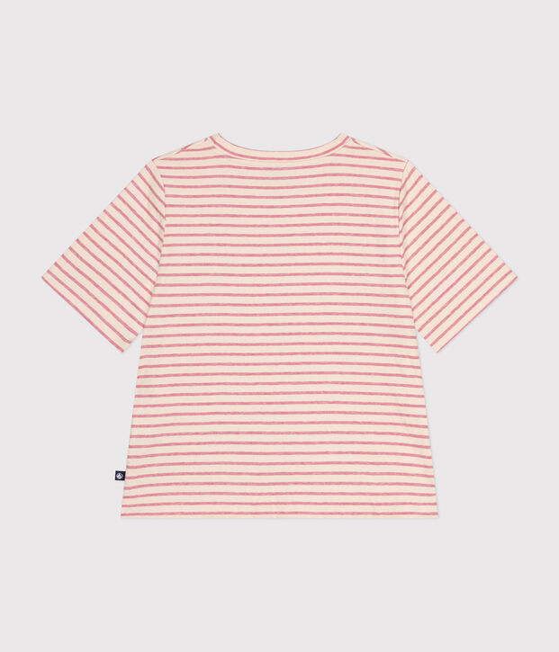 Women's Boxy tube knit T-shirt Ecru/pink