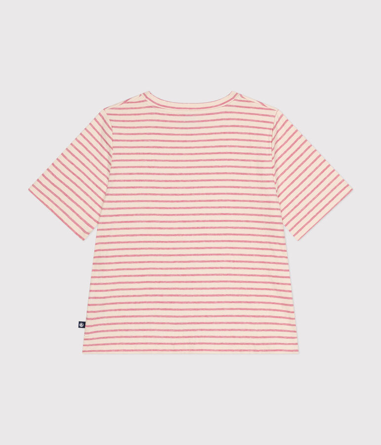 Women's Boxy tube knit T-shirt Ecru/pink