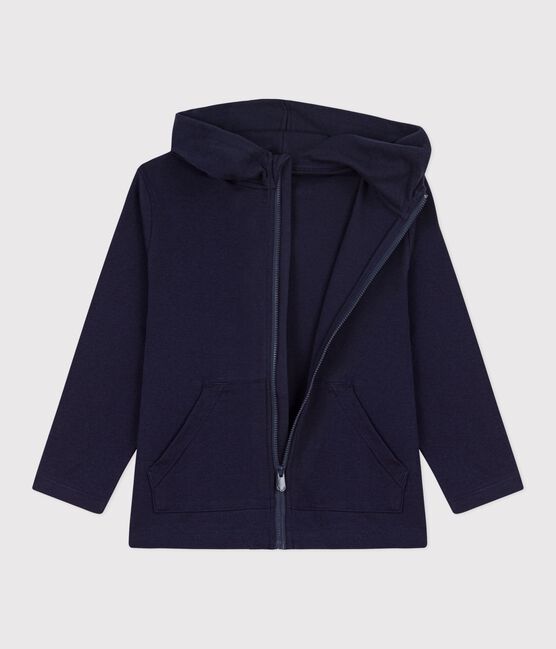 Children's plain zip-up cotton hoodie SMOKING blue