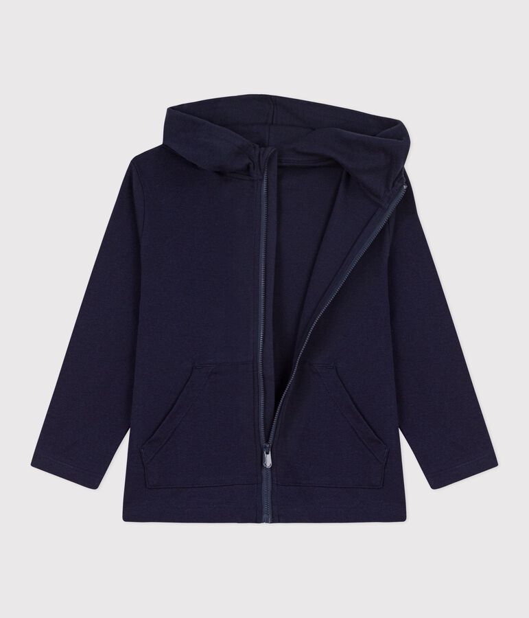 Children's plain zip-up cotton hoodie blue
