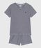 Children's short stripy cotton pyjamas SMOKING blue/MARSHMALLOW white