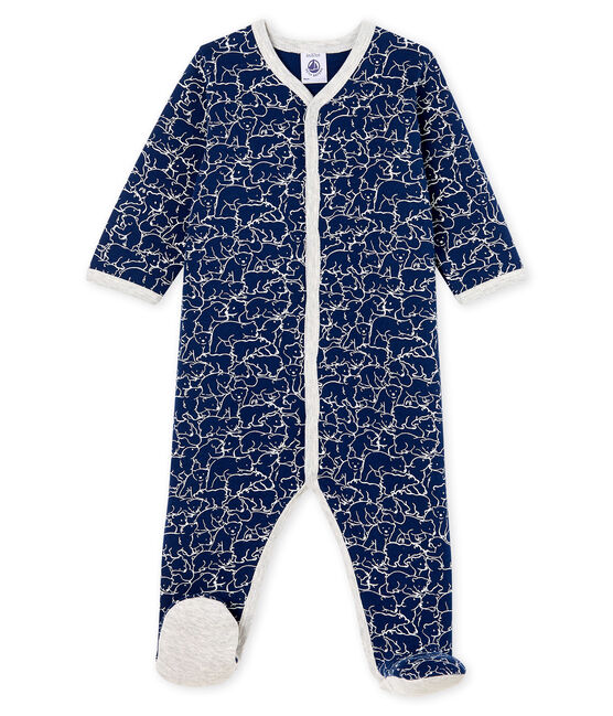 Baby Boys' Fleece Sleepsuit MAJOR blue/MARSHMALLOW white