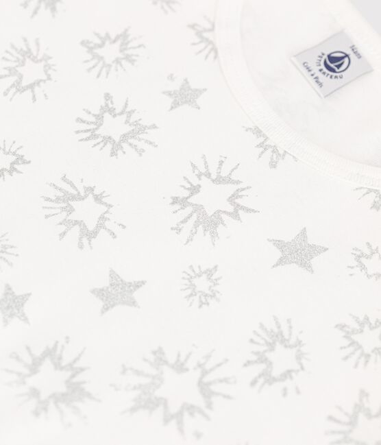 Girls' Star Print Cotton Pyjamas MARSHMALLOW white/MULTICO white