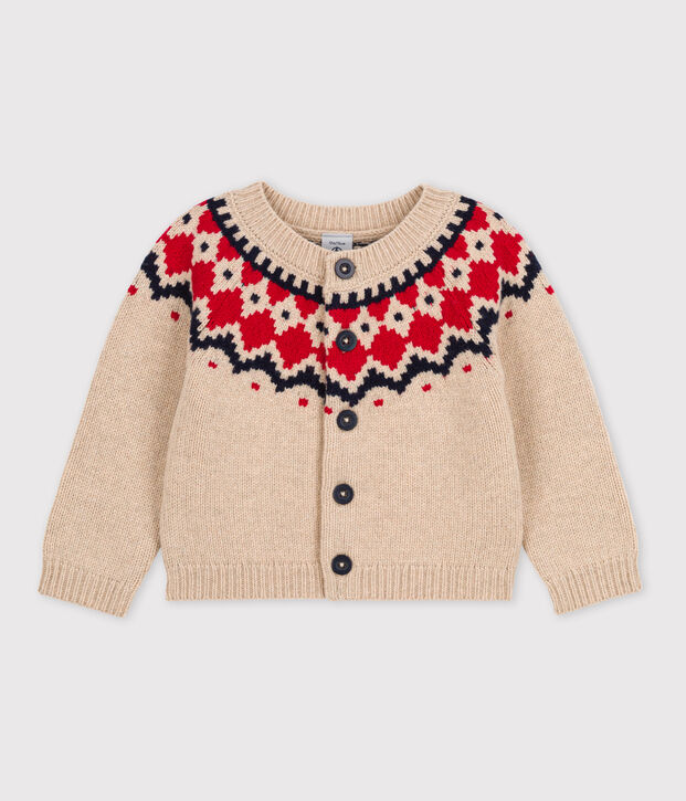 Babies' Wool/Cotton Knit Cardigan beige/multicolor