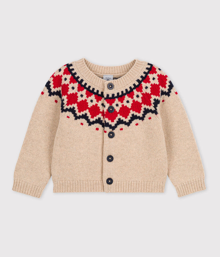 Babies' Wool/Cotton Knit Cardigan beige/multicolor
