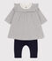 Babies' Sailor Striped Cotton Tube Knit Dress with Leggings MARSHMALLOW white/SMOKING blue