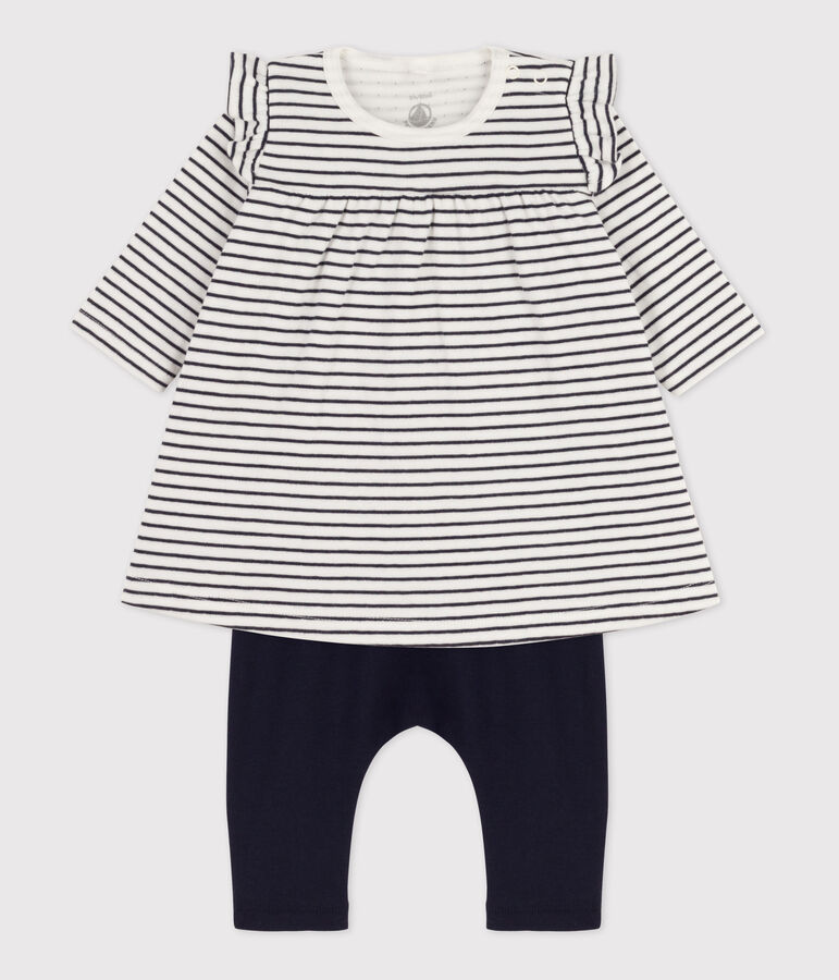 Babies' Sailor Striped Cotton Tube Knit Dress with Leggings white/blue