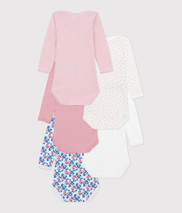 Babies' long-sleeved floral cotton bodysuits - 5-Pack multicolor