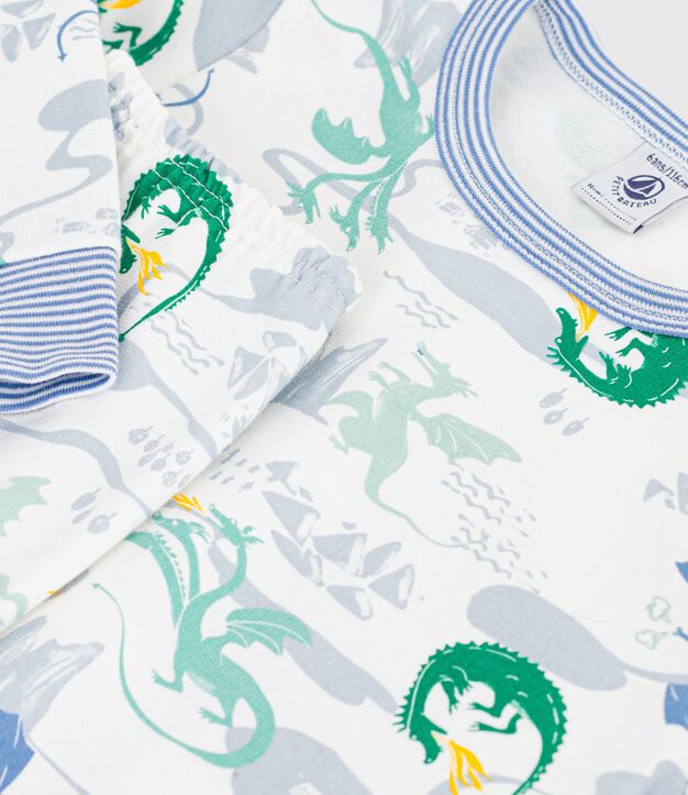 Children's pyjamas in fleece with a dragon print white/multicolor