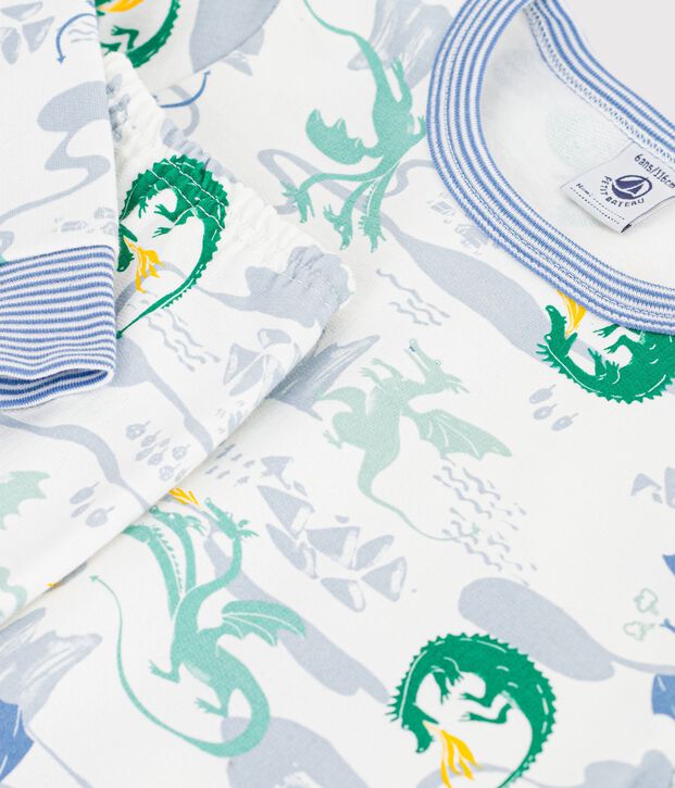 Children's pyjamas in fleece with a dragon print white/multicolor