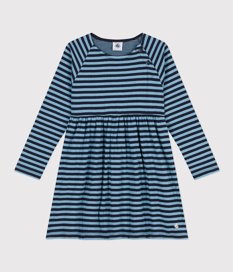 Girls' long-sleeved stripy tube knit dress blue/blue