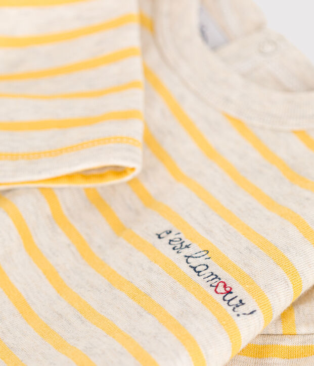 Babies' long-sleeved tube it T-shirt beige/yellow