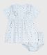 Babies' short-sleeved short printed cotton dress with matching bloomers