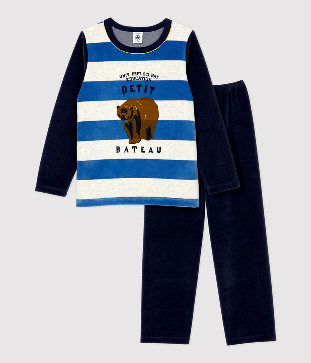Boys' Striped Velour Pyjamas blue/multicolor