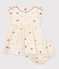 Babies' short-sleeved cotton dress printed with hearts. Ecru/multicolor