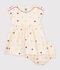 Babies' short-sleeved cotton dress printed with hearts. Ecru/multicolor