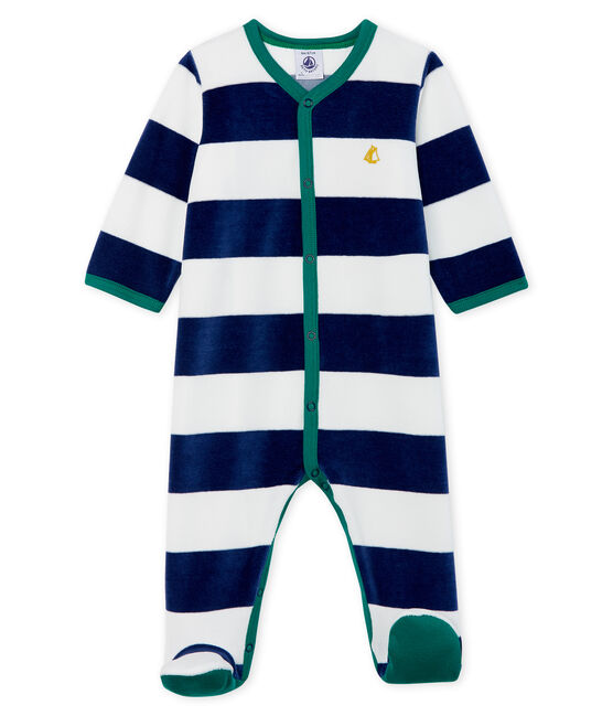 Baby Boys' Velour Sleepsuit MEDIEVAL blue/MARSHMALLOW white