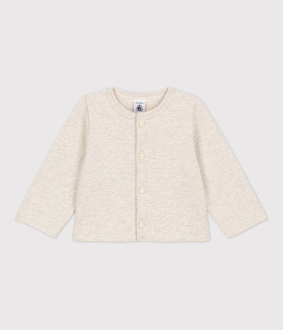 Babies' Plain Thick Jersey Cardigan MONTELIMAR CHINE beige
