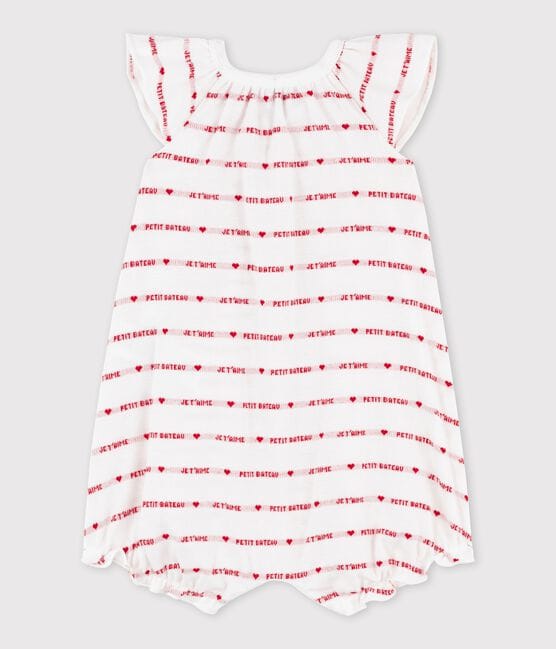 Ribbed Shortie with "Petit Bateau je t'aime" Slogan MARSHMALLOW white/TERKUIT red