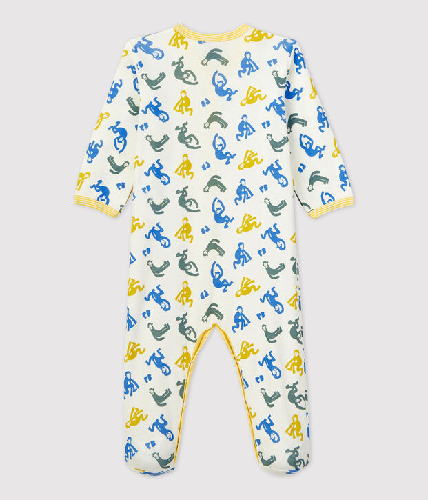Babies' Glow-In-The-Dark Monkey Themed Cotton Sleepsuit white/multicolor