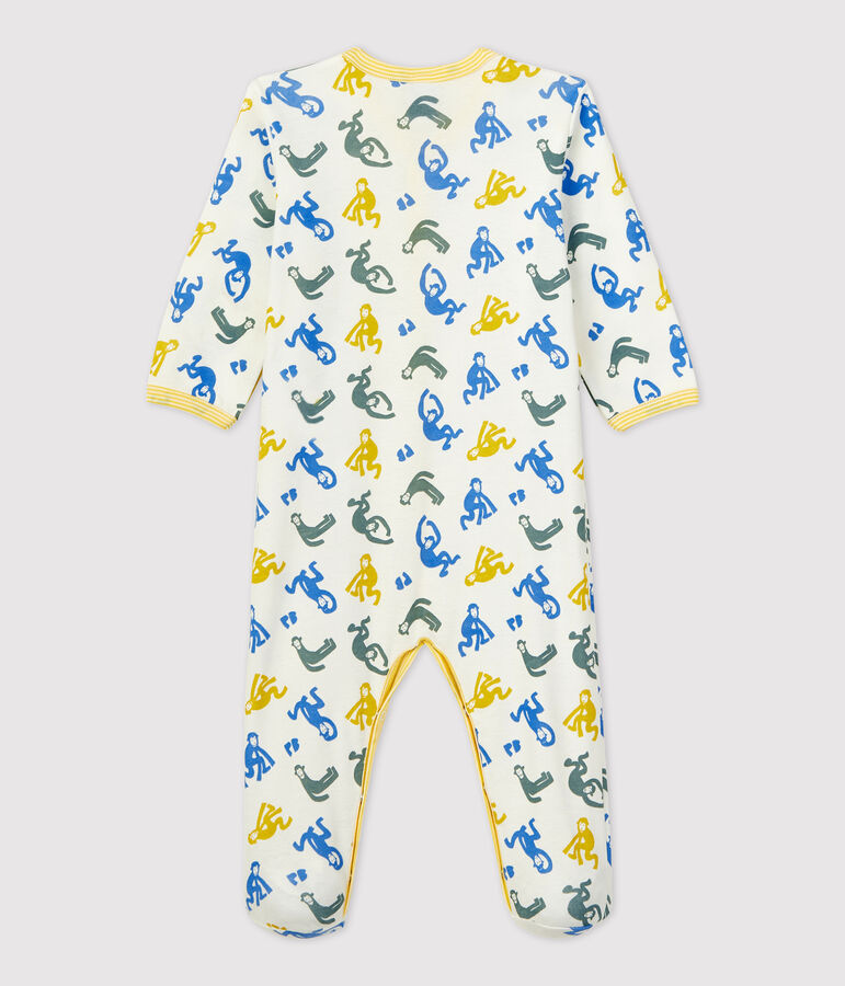Babies' Glow-In-The-Dark Monkey Themed Cotton Sleepsuit white/multicolor