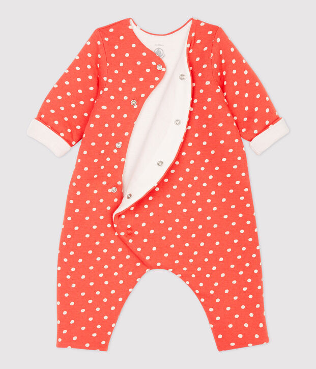Babies' Spotted Organic Cotton Jumpsuit orange/white