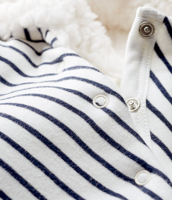 Babies' Long Jumpsuit in Padded Rib Knit MARSHMALLOW white/SMOKING CN blue