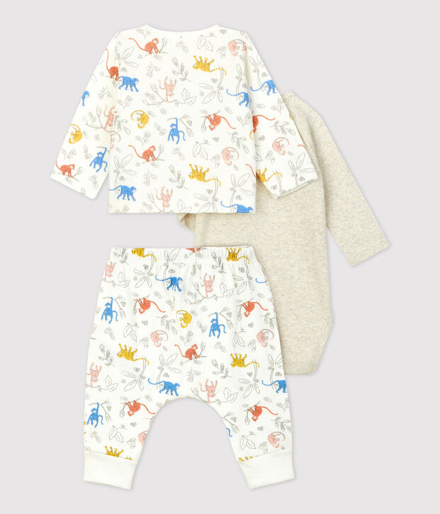 Babies' Organic Monkey Print Tube Knit Clothing - 3-Piece Set white/multicolor