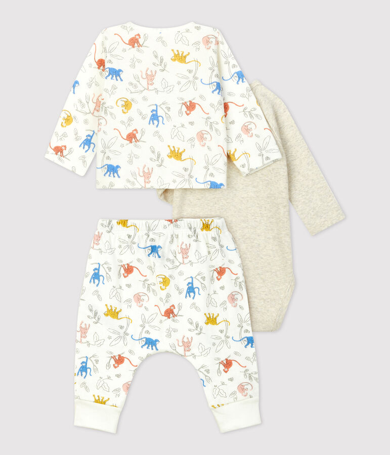 Babies' Organic Monkey Print Tube Knit Clothing - 3-Piece Set white/multicolor