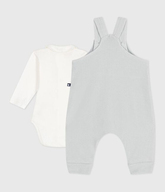 Babies' dungarees in plain cotton with stylish details CO2 /MARSHMALLOW