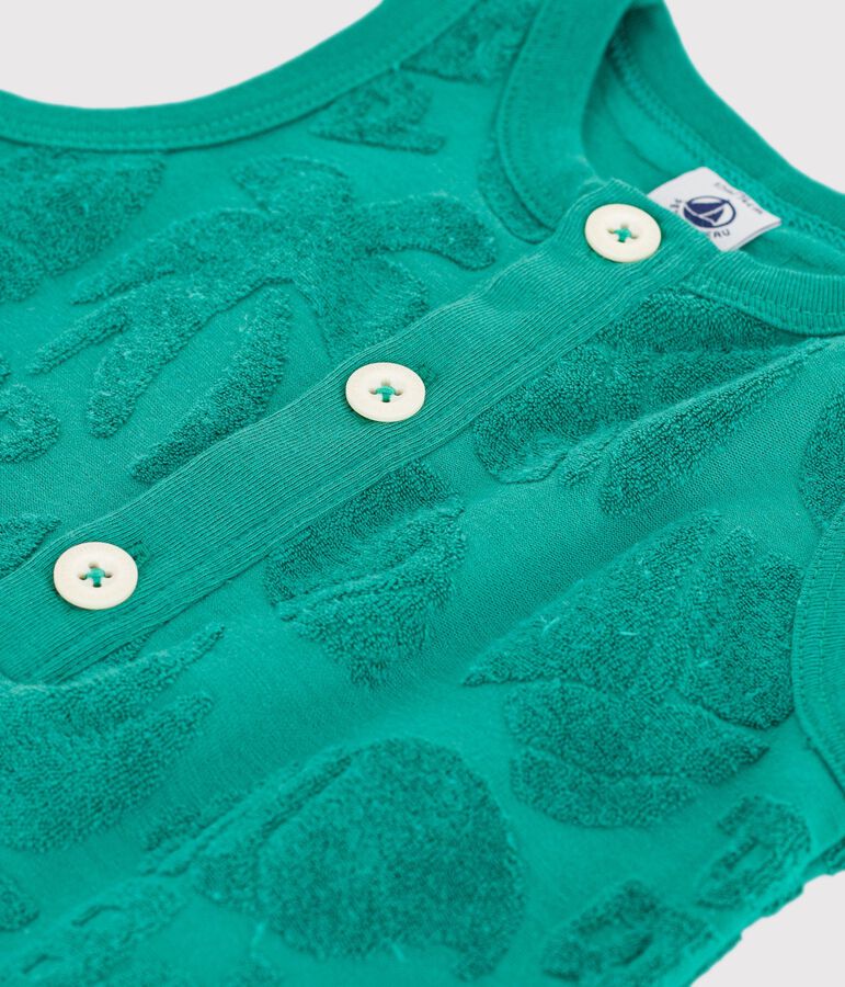 Babies' short jumpsuit in palm tree pattern cotton green