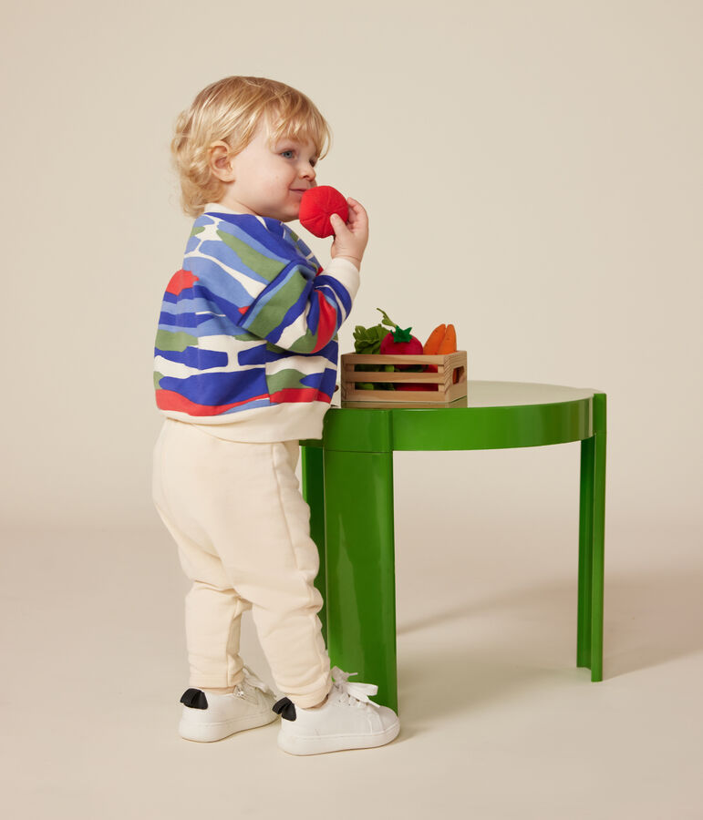 Babies' fleece sweatshirt Ecru/blue