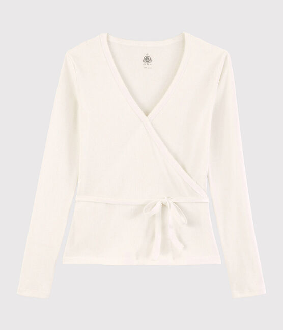 Women's Fine Cotton Wrapover Cardigan MARSHMALLOW white