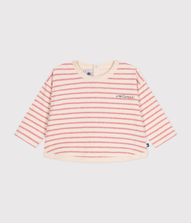 Babies' long-sleeved tube it T-shirt Ecru/pink