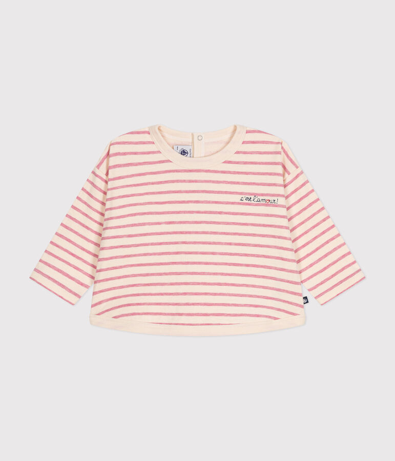 Babies' long-sleeved tube it T-shirt Ecru/pink