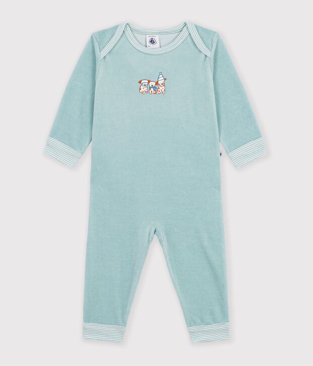Babies' plain velour popper-free pyjamas green