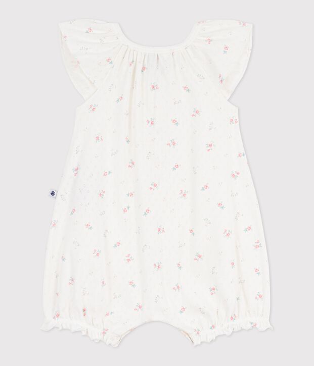 Babies' short floral cotton jumpsuit white/multicolor