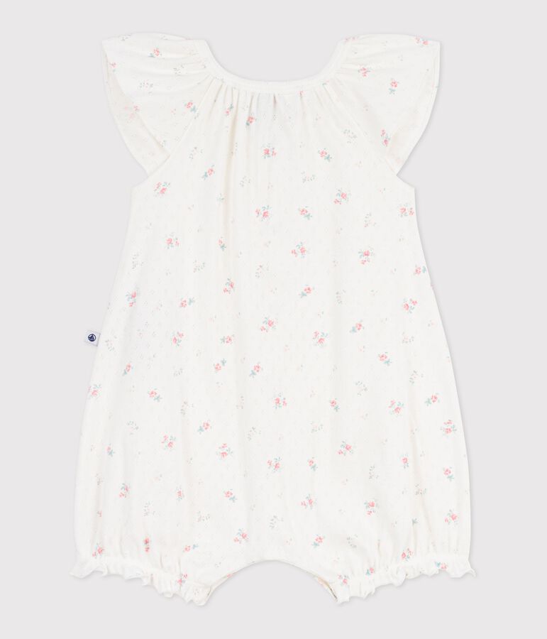 Babies' short floral cotton jumpsuit white/multicolor