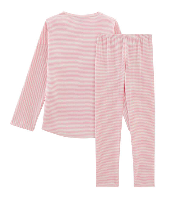 Girls' Ribbed Pyjamas CHARME pink/MARSHMALLOW white
