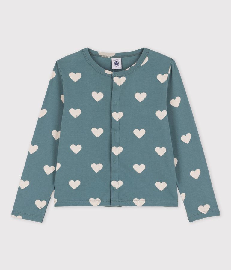 Girls' Print Cotton Cardigan BRUT green/AVALANCHE white