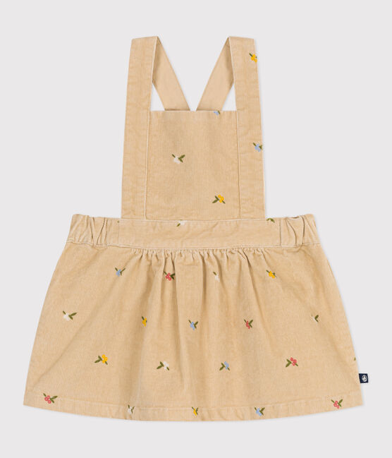 Babies' corduroy dress embroidered with flowers CAJOU beige/MULTICO