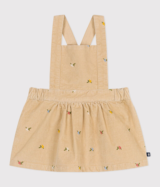 Babies' corduroy dress embroidered with flowers beige/multicolor
